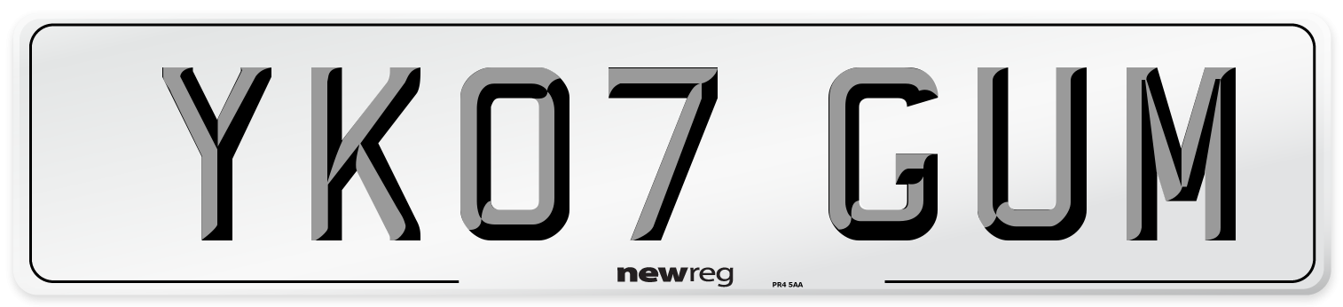 YK07 GUM Number Plate from New Reg